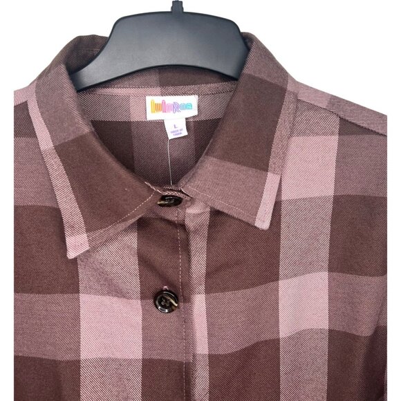 LuLaRoe Abigail Flannel Long-Sleeve Button-Up Plaid Shirt Pink/Brown Large - Picture 9 of 16
